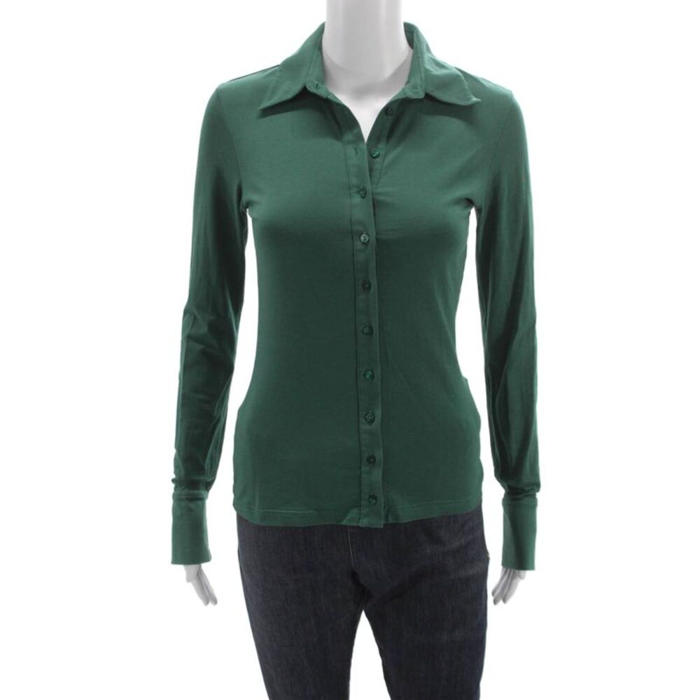 Anne Fontaine Women Collared Green Long Sleeve Basic Button-Up Cotton Size 36